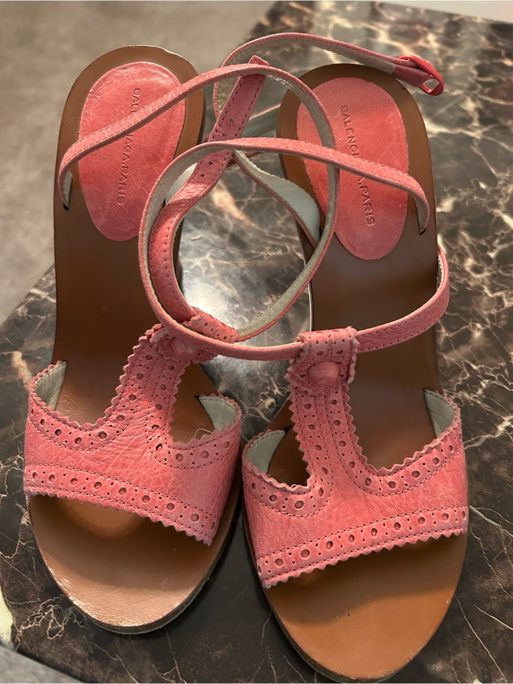 Balenciaga Papier Eyelet Wedge Sandals in Pink & Green EU 37